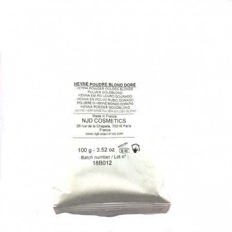 Sachet de henné en poudre blond pour teinte des cheveux.