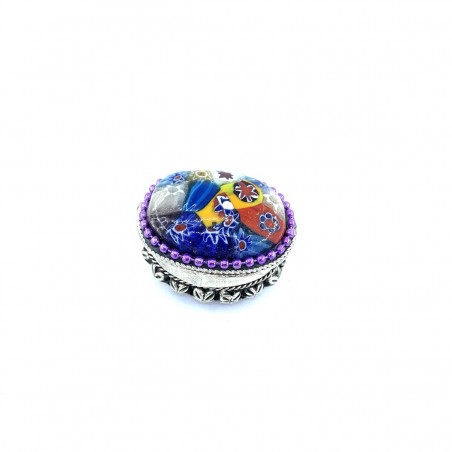 Petite Boîte Ovale en Métal Ciselé - Style Perles de Murano (4,5 cm)