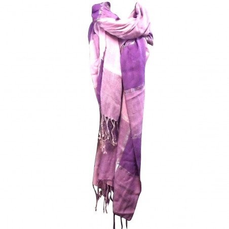 Purple Silver Shawl Giant Scarf Long Plaid Etole India Soft Leger Fabric