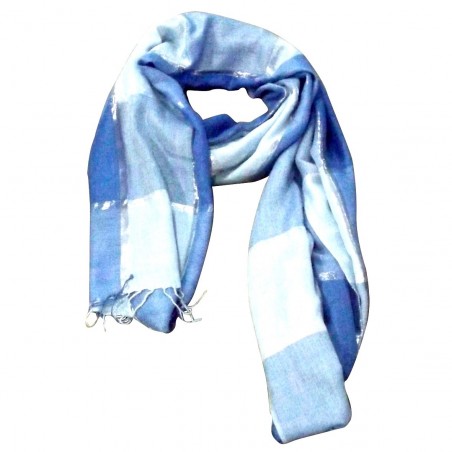 Châle Bleu Argenté Echarpe Géante Foulard Long Plaid Etole Inde