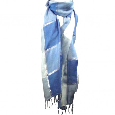 Sciarpa gigante scialle blu argento lungo plaid Etole India