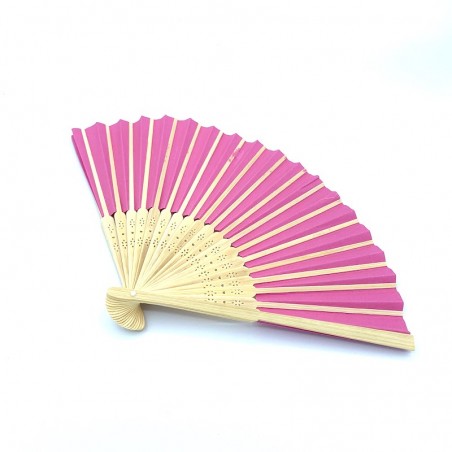 Fan made of bamboo and fuchsia colored paper.