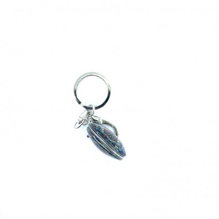 Metal key ring decorated with a double-sided resin mandala symbol.