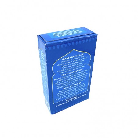 Rückseite der hellroten Henna-Box.