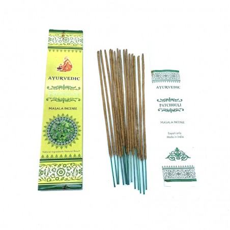 Ayurvedische Patchouli Masala Räucherstäbchen.