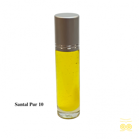 Flacon de pur parfum santal avec un applicateur.