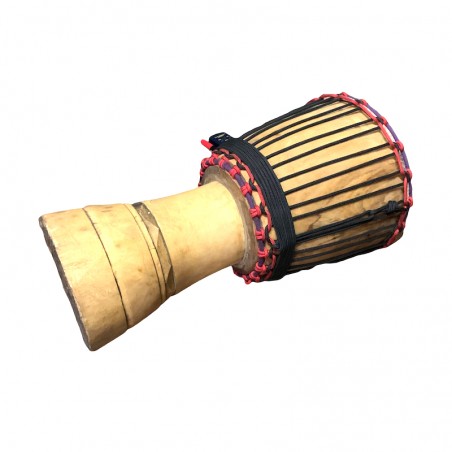 Djembe in wood and goatskin for African percussion.