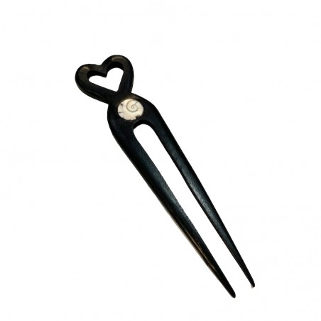 Double wooden hairpin with eye of Saint Lucia.