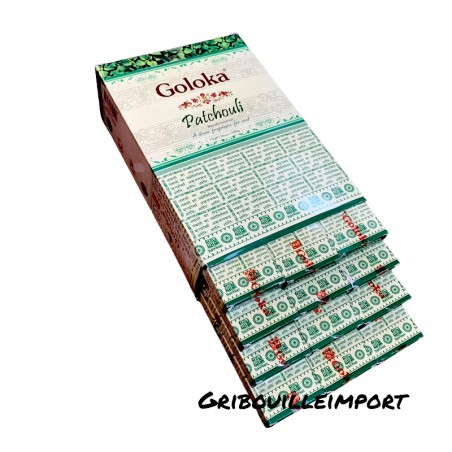 Lot von 12 Schachteln mit ayurvedischem Goloka Patschuli-Weihrauch.