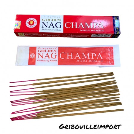 Golden Nag Champa incense sticks in box of 12 packets.
