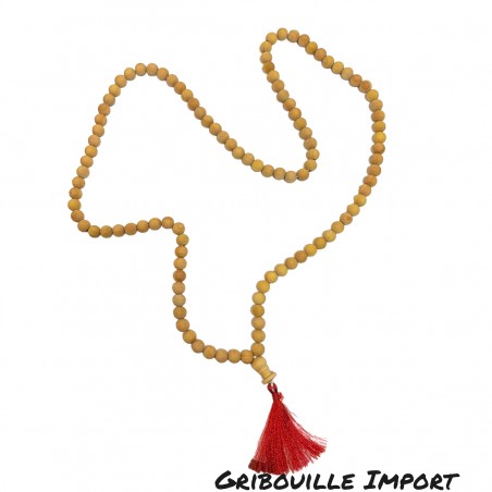 Collier mala tibétain en bois de santal.