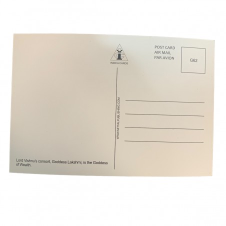 Rückseite der indischen Göttin Lakshmi-Postkarte.