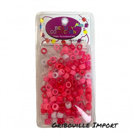 Perles roses pour tresses de cheveux d'enfants.