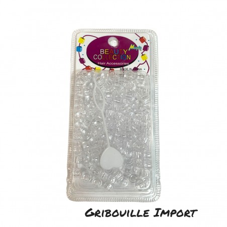 Transparent beads for braided hair.