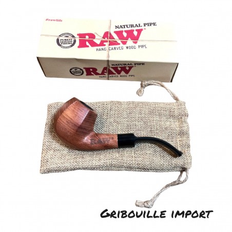 Raw wooden tobacco pipe with its box