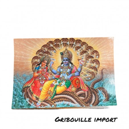 Cartolina indiana del Signore Vishnu e Laksmi