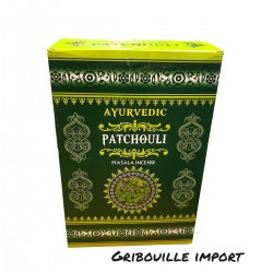 Boite d'encens patchouli ayurvédique en bâtons.