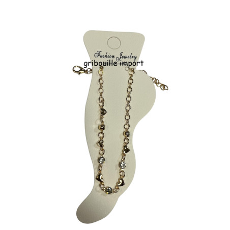 Bracciale a catena con cuori dorati e strass