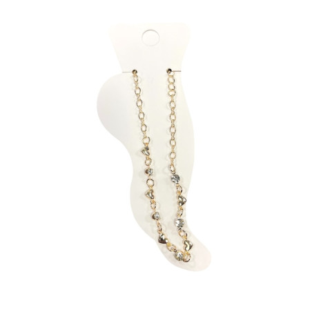 Cavigliera in metallo dorato con cuori e strass