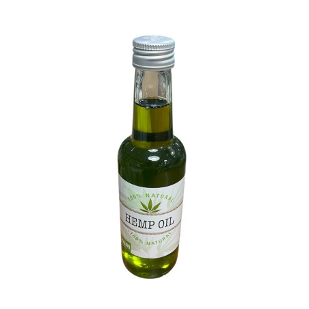 Bouteille d'huile de chanvre naturelle.