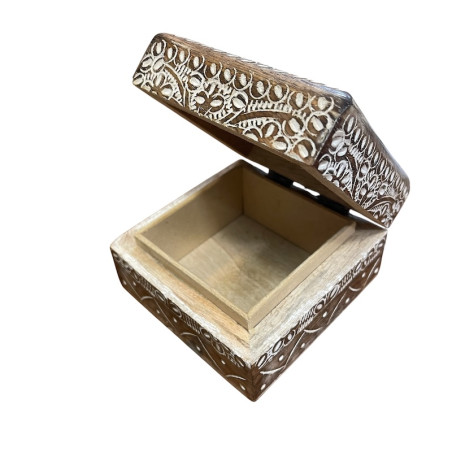 Boîte en Bois Sculpté patine Blanche