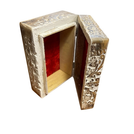 Boîte en Bois Sculpté Intérieur Velours Rouge