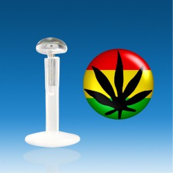 Labret Bio Plastique Argent 1.2 mm Feuille Cannabis Piercing Rasta Rapide 48 H