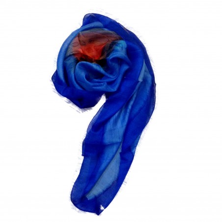 Blue scarf in pure Indian silk.