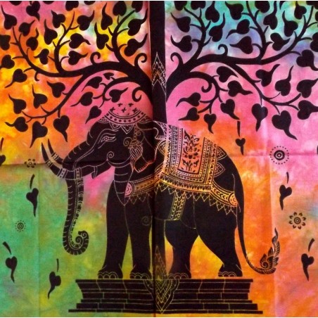 Tenture Baum Leben Elefanten Indien Kunsthandwerk Batik Dekoration Murale Nappe
