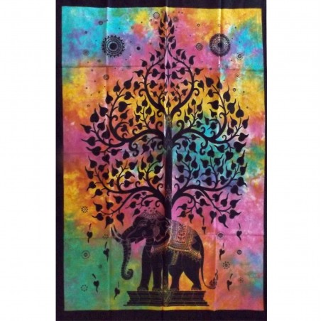 Tenture Tree Elephant Life India Craft Batik Wall Decoration.