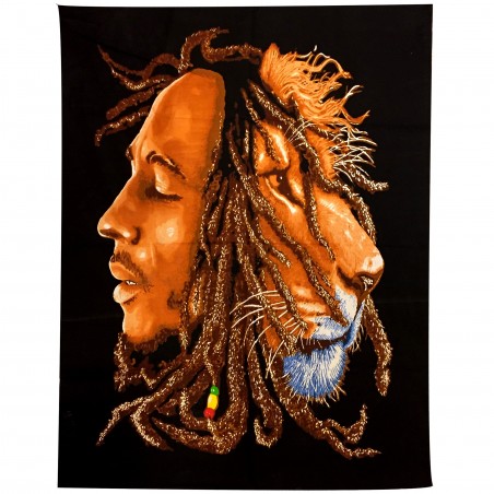 Tenture Batik Bob Marley Lion Reggae Musique Ragga Tissu Mural